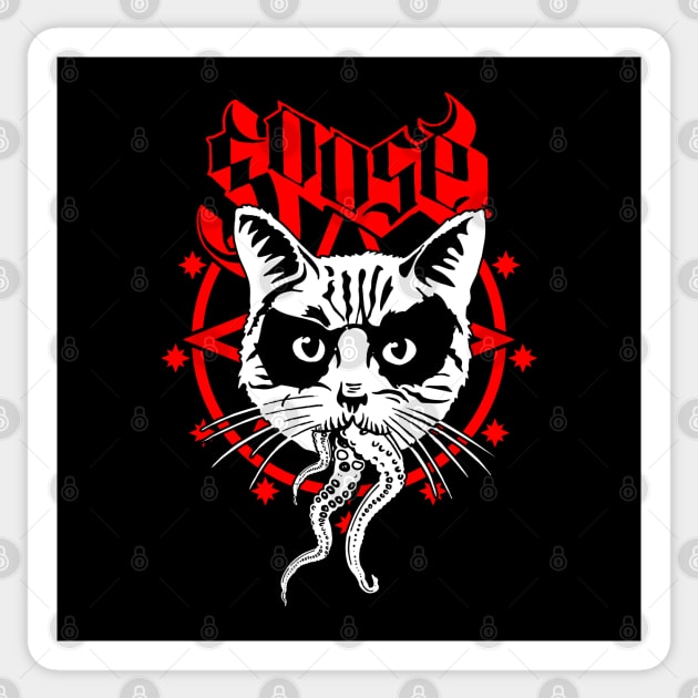 Black Metal Cat Ghost Superhero Cat Rock Band Parody Sticker by BoggsNicolas